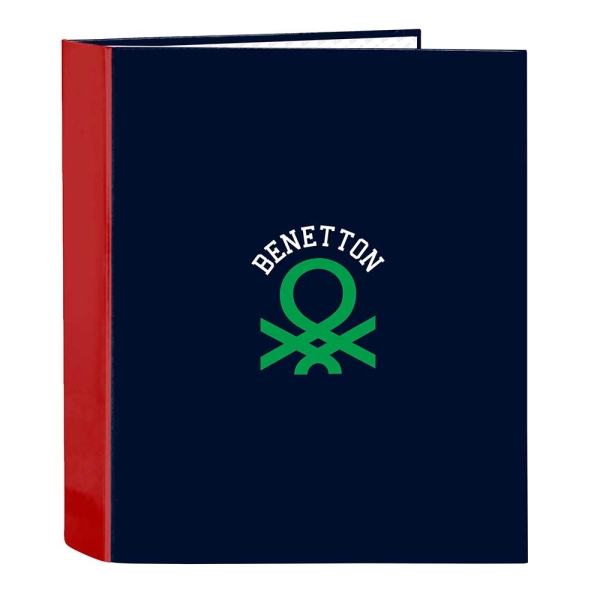 Safta Benetton Together Cartella con 4 anelli da 40 mm - Copertina rigida rivestita - Formato folio - 270x60x330 mm - Colore blu navy