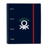 Safta Benetton Together Raccoglitore con 4 anelli da 35 mm - Copertina rigida rivestita - Ricarica da 100 fogli - Griglia 5x5 mm - Chiusura elastica - Separatori inclusi - 270x35x320 mm - Colore blu navy