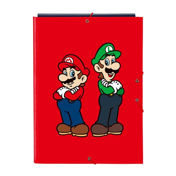 Safta Super Mario Mamma Mia Cartella con 3 alette - Copertina rigida rivestita - Formato folio - Chiusura con elastici - 260x25x335 mm - Colore rosso