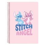 Safta Stitch Ohana Taccuino a spirale - Formato quarto - 80 fogli di carta 80 g/m² - Quadretti 4x4 mm - Copertina rigida laminata - Margine laterale - 155x10x220 mm - Colore rosa pastello