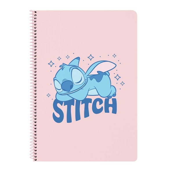 Safta Stitch Ohana Taccuino con spirale - Formato Folio - 80 fogli di carta 80 g/m² - Quadretti 4x4 mm - Copertina rigida laminata - Margine laterale - 215x10x310 mm - Colore rosa pastello
