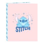 Safta Stitch Ohana Raccoglitore a 4 anelli da 25 mm - Copertina rigida rivestita - Formato Folio - Leggero e compatto - 265x40x330 mm - Colore rosa pastello