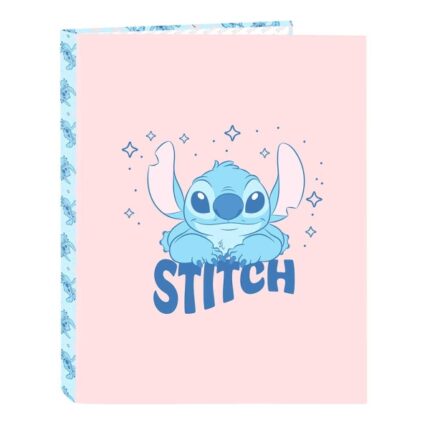 Safta Stitch Ohana Raccoglitore a 4 anelli da 25 mm - Copertina rigida rivestita - Formato Folio - Leggero e compatto - 265x40x330 mm - Colore rosa pastello