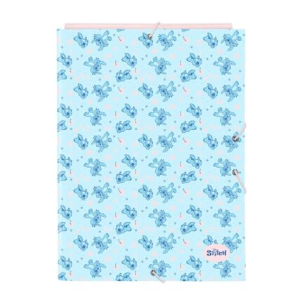 Safta Stitch Ohana Cartella con 3 alette - Copertina rigida rivestita - Formato folio - Chiusura con elastici - 260x25x335 mm - Colore azzurro