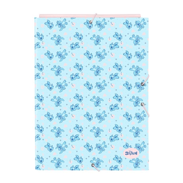 Safta Stitch Ohana Cartella con 3 alette - Copertina rigida rivestita - Formato folio - Chiusura con elastici - 260x25x335 mm - Colore azzurro