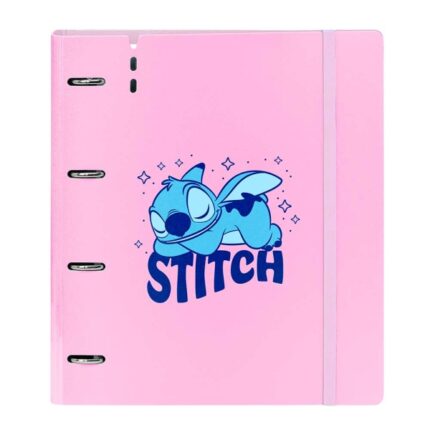 Safta Stitch Ohana Raccoglitore a 4 anelli 35 mm - Copertina in PP Foam - Ricarica 100 fogli - Quadretti 5x5 mm - Chiusura elastica - Include divisori - 270x40x320 mm - Colore rosa