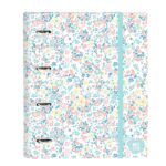 Safta Moos Fiori Raccoglitore a 4 anelli da 35 mm - Copertina rigida rivestita - Ricarica 100 fogli - Quadretti 5x5 mm - Chiusura elastica - 270x35x320 mm - Colore bianco