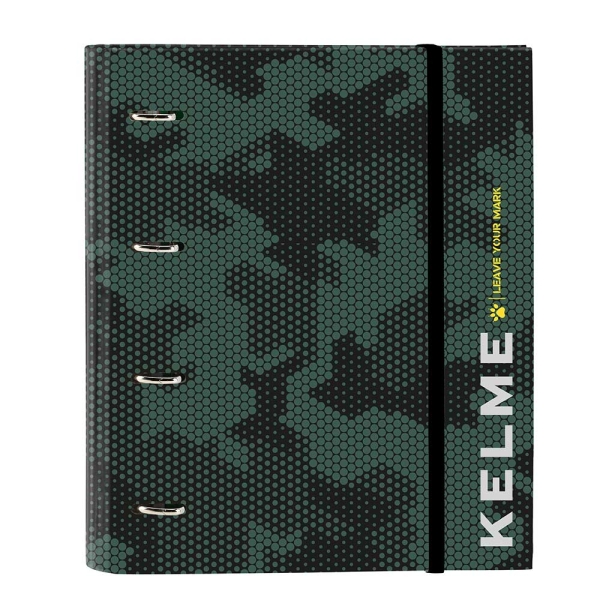 Safta Kelme Camo Raccoglitore a 4 anelli da 35 mm - Copertine rigide rivestite - Ricarica da 100 fogli - Griglia 5x5 mm - Chiusura elastica - Divisori interni - 270x35x320 mm - Colore verde mimetico