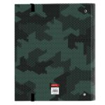 Safta Kelme Camo Raccoglitore a 4 anelli da 35 mm - Copertine rigide rivestite - Ricarica da 100 fogli - Griglia 5x5 mm - Chiusura elastica - Divisori interni - 270x35x320 mm - Colore verde mimetico - immagine 2