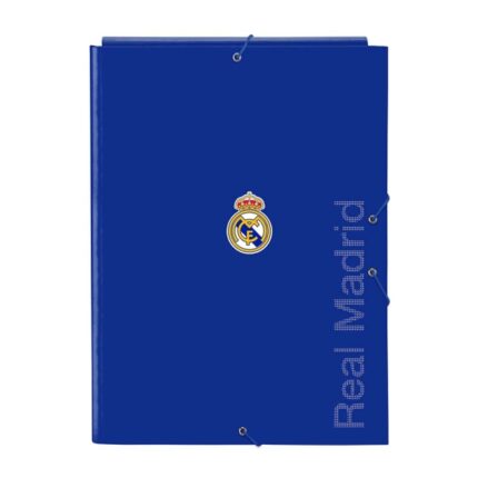 Safta Real Madrid Cartella con 3 alette - Copertina rigida rivestita - Formato folio - Chiusura con elastici - 260x25x335 mm - Colore blu