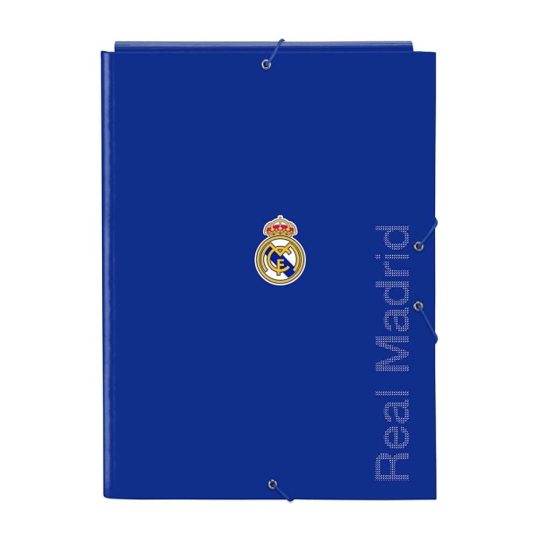 Safta Real Madrid Cartella con 3 alette - Copertina rigida rivestita - Formato folio - Chiusura con elastici - 260x25x335 mm - Colore blu