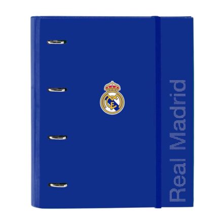Safta Real Madrid Raccoglitore a 4 anelli 35 mm - Copertina rigida rivestita - Ricarica 100 fogli - Griglia 5x5 mm - Chiusura elastica - Include divisori - 270x35x320 mm - Colore blu
