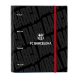 Safta F.C.Barcelona Raccoglitore a 4 anelli 35 mm - Copertine rigide rivestite - Ricarica 100 fogli - Griglia 5x5 mm - Chiusura elastica - Separatori inclusi - 270x35x320 mm - Colore nero