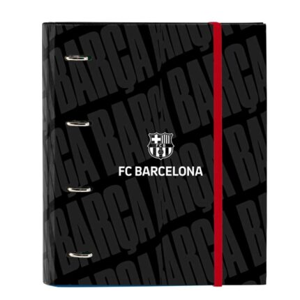 Safta F.C.Barcelona Raccoglitore a 4 anelli 35 mm - Copertine rigide rivestite - Ricarica 100 fogli - Griglia 5x5 mm - Chiusura elastica - Separatori inclusi - 270x35x320 mm - Colore nero