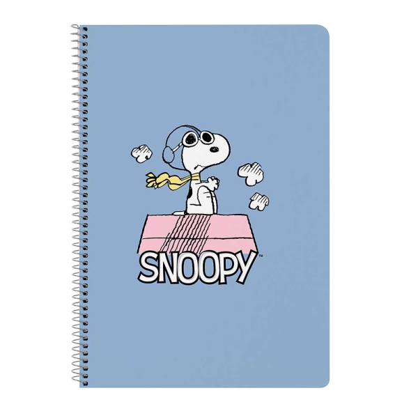 Safta Snoopy Taccuino a spirale - Formato Folio - 80 fogli di carta 80 g/m² - Quadretti 4x4 mm - Copertina rigida decorata - Margine laterale - 215x10x310 mm - Colore blu