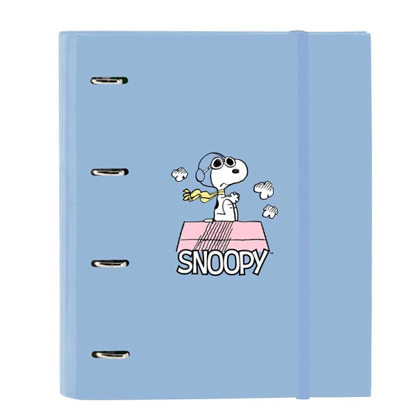 Safta Snoopy Raccoglitore con 4 anelli da 35 mm - Copertina rigida rivestita - Ricarica da 100 fogli - Griglia 5x5 mm - Chiusura elastica - Include divisori - 270x35x320 mm - Colore blu