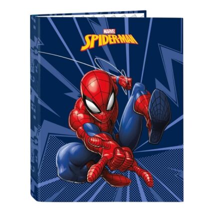 Safta Spider-Man Raccoglitore a 4 anelli da 25 mm - Copertina rigida rivestita - Formato Folio - 265x40x330 mm - Colore blu navy