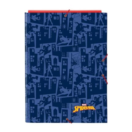 Safta Spider-Man Cartella con 3 alette - Copertina rigida rivestita - Formato folio - Chiusura con elastici - 260x25x335 mm - Colore blu navy