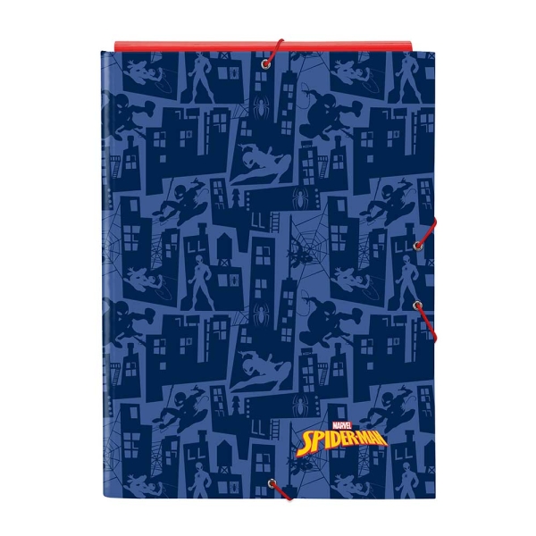 Safta Spider-Man Cartella con 3 alette - Copertina rigida rivestita - Formato folio - Chiusura con elastici - 260x25x335 mm - Colore blu navy