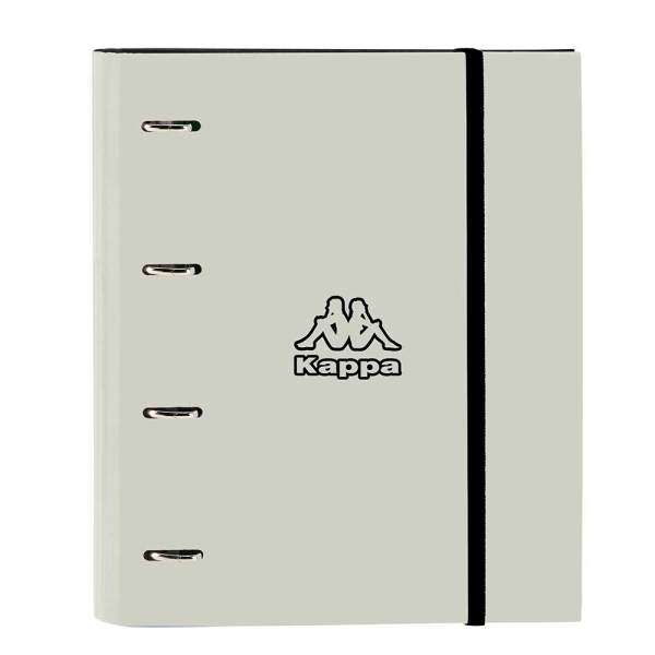 Safta Kappa Grey Raccoglitore a 4 anelli da 35 mm - Copertine rigide rivestite - Ricarica 100 fogli 80 g/m² - Chiusura elastica - Separatori inclusi - 270x35x320 mm - Colore nero e grigio