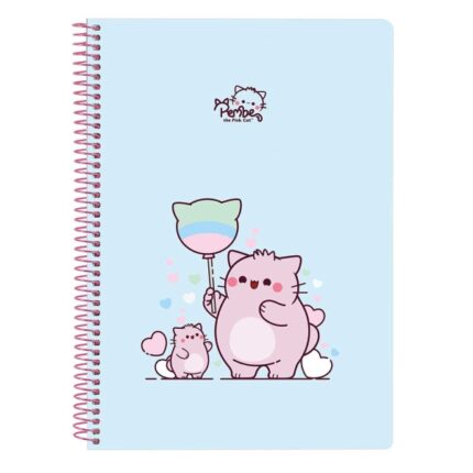 Safta Pembe The Pink Cat Taccuino a spirale - Formato quarto - 80 fogli di carta 80 g/m² - Quadretti 4x4 mm - Copertina rigida laminata - Margine laterale - 155x10x220 mm - Colore azzurro