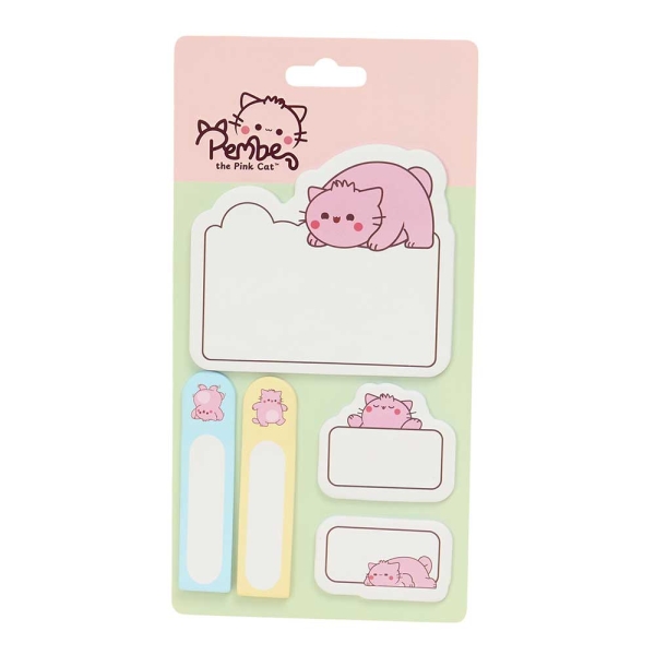 Safta Pembe The Pink Cat Post-it assortiti - 5 formati diversi - Blister per la conservazione - Multicolore