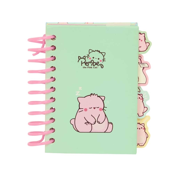 Safta Pembe The Pink Cat Blocco note A7 - Copertina rigida - 80 fogli - Grammatura 80 g/m² - Include 4 segnalibri - 74x105 mm - Colore menta