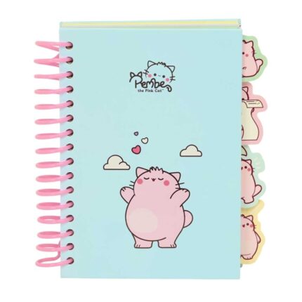 Safta Pembe The Pink Cat Blocco note A6 - Copertina rigida - 80 fogli - Grammatura 80 g/m² - Include 4 divisori - 105x148 mm - Colore azzurro