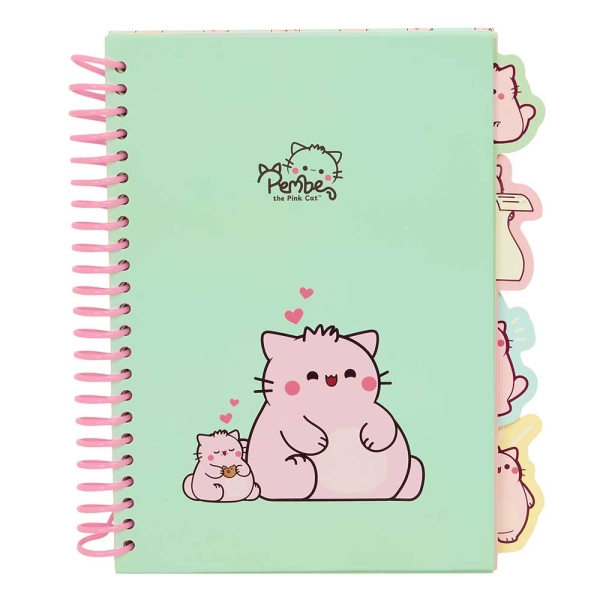 Safta Pembe The Pink Cat Blocco note A5 - Copertina rigida - 80 fogli - Grammatura 80 g/m² - Include 4 divisori - 148x210 mm - Colore menta