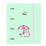Safta Pembe The Pink Cat Raccoglitore a 4 anelli 35 mm - Copertina rigida rivestita - Ricarica 100 fogli - Chiusura elastica - Segnalibri inclusi - 270x35x320 mm - Colore menta