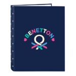 Safta Benetton Drop Cartella con 4 anelli da 25 mm - Copertina rigida rivestita - Formato Folio - 265 x 40 x 330 mm - Colore blu scuro