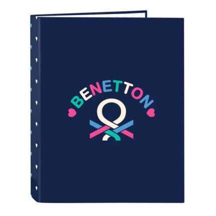 Safta Benetton Drop Cartella con 4 anelli da 25 mm - Copertina rigida rivestita - Formato Folio - 265 x 40 x 330 mm - Colore blu scuro