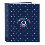 Safta Benetton Drop Cartella con 4 anelli da 40 mm - Copertina rigida rivestita - Formato folio - 270x60x330 mm - Colore blu scuro