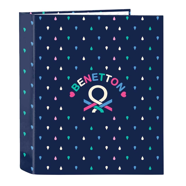 Safta Benetton Drop Cartella con 4 anelli da 40 mm - Copertina rigida rivestita - Formato folio - 270x60x330 mm - Colore blu scuro