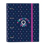 Safta Benetton Drop Raccoglitore con 4 anelli da 35 mm - Copertina rigida rivestita - Ricarica da 100 fogli - Griglia 5x5 mm - Chiusura elastica - Separatori inclusi - 270x35x320 mm - Colore blu scuro