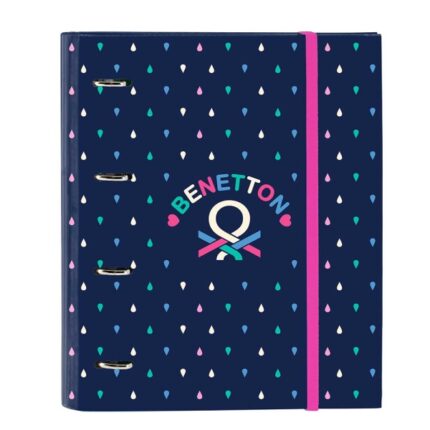 Safta Benetton Drop Raccoglitore con 4 anelli da 35 mm - Copertina rigida rivestita - Ricarica da 100 fogli - Griglia 5x5 mm - Chiusura elastica - Separatori inclusi - 270x35x320 mm - Colore blu scuro