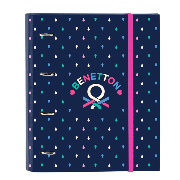 Safta Benetton Drop Raccoglitore con 4 anelli da 35 mm - Copertina rigida rivestita - Ricarica da 100 fogli - Griglia 5x5 mm - Chiusura elastica - Separatori inclusi - 270x35x320 mm - Colore blu scuro