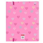 Safta Benetton Heart Raccoglitore con 4 anelli da 35 mm - Copertina rigida rivestita - Ricarica da 100 fogli - Chiusura elastica - Divisori inclusi - Griglia 5x5 mm - 270x35x320 mm - Colore rosa - immagine 2