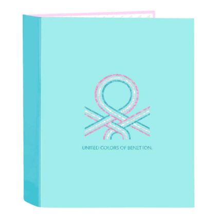Safta Benetton Dolce Raccoglitore con 4 anelli da 40 mm - Copertina rigida rivestita - Formato Folio - 270x60x330 mm - Colore turchese