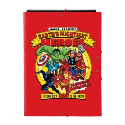 Safta Avengers Cartella con 3 alette - Copertina rigida rivestita - Formato folio - Chiusura con elastici - 260x25x335 mm - Colore rosso