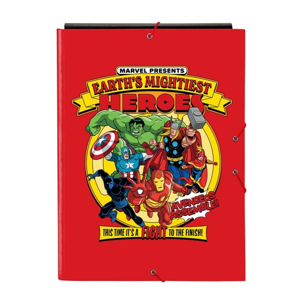 Safta Avengers Cartella con 3 alette - Copertina rigida rivestita - Formato folio - Chiusura con elastici - 260x25x335 mm - Colore rosso