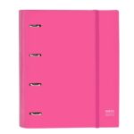 Safta Raccoglitore a 4 anelli da 35 mm - Copertine rigide rivestite - Ricarica da 100 fogli - Griglia 5x5 mm - Chiusura elastica - Divisori interni - 270x35x320 mm - Colore rosa