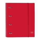 Safta Raccoglitore a 4 anelli 35 mm - Copertine rigide rivestite - Ricarica 100 fogli 80 g/m² - Chiusura elastica - Include divisori - 270x35x320 mm - Colore rosso