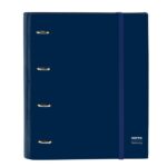 Safta Raccoglitore a 4 anelli da 35 mm - Copertine rigide rivestite - Ricarica 100 fogli - Griglia 5x5 mm - Chiusura elastica - Separatori inclusi - 270x35x320 mm - Colore blu navy