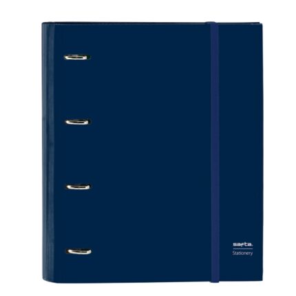 Safta Raccoglitore a 4 anelli da 35 mm - Copertine rigide rivestite - Ricarica 100 fogli - Griglia 5x5 mm - Chiusura elastica - Separatori inclusi - 270x35x320 mm - Colore blu navy