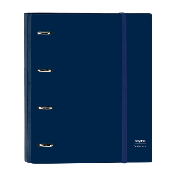 Safta Raccoglitore a 4 anelli da 35 mm - Copertine rigide rivestite - Ricarica 100 fogli - Griglia 5x5 mm - Chiusura elastica - Separatori inclusi - 270x35x320 mm - Colore blu navy
