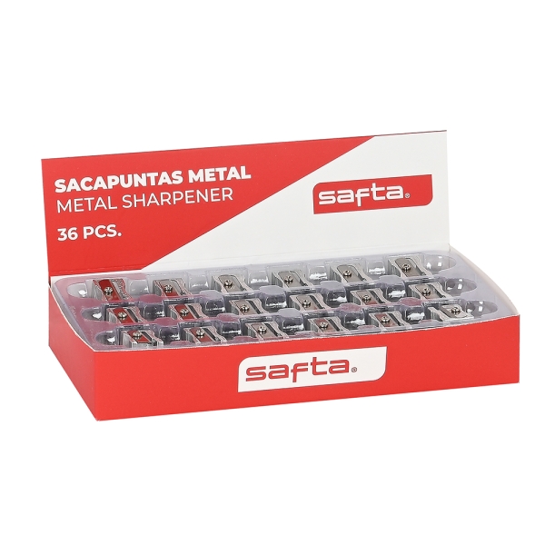 Safta Espositore con 36 temperamatite in metallo - Lama di alta qualità - Impugnatura ergonomica - Colore alluminio