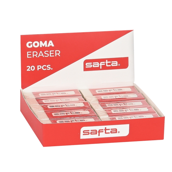 Espositore Safta con 20 gomme - PVC - Cancellazione pulita - Morbida al tatto - Colore bianco