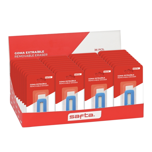 Safta Espositore con 36 gomme estraibili - Ergonomico - Stile Cutter - Colore blu e bianco
