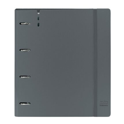 Safta Raccoglitore a 4 anelli 35 mm - Copertine in PP Foam - Ricarica 100 fogli - Chiusura elastica - Fessura per penna - Scomparto interno - 270x40x320 mm - Colore Grigio